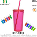 Promocional plástico beber botella, tazas libres BPA con paja (HDP-0174)